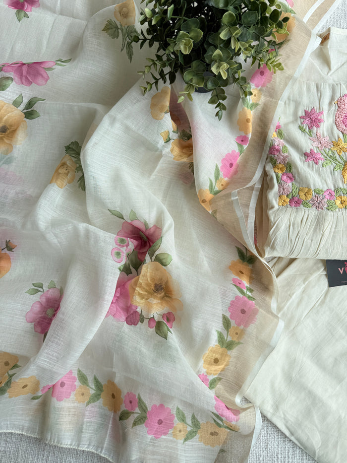Knot emb pure cotton suit set