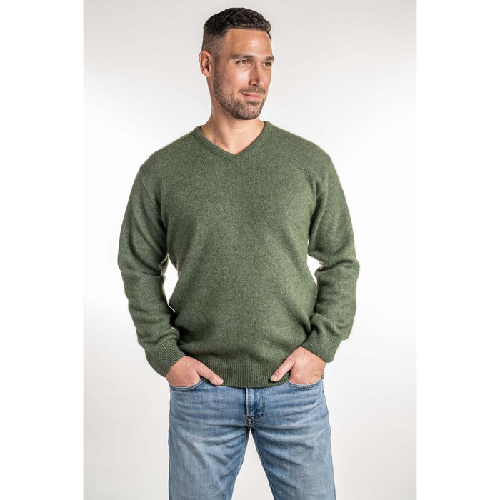 Koru - Men's Merino & Possum V Neck Sweater (KO841)Moss