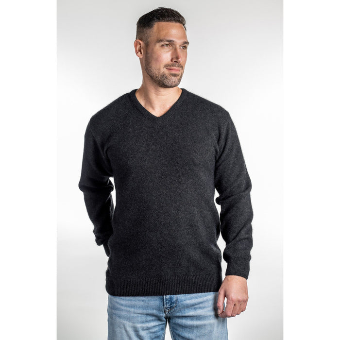 Koru - Men's Merino & Possum V Neck Sweater (KO841)Charcoal