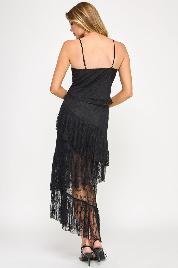 Lace Front Tie Top Tiered Ruffle Maxi Skirt Set - SALE