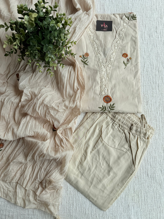 Lace neck pure cotton Ready suit set