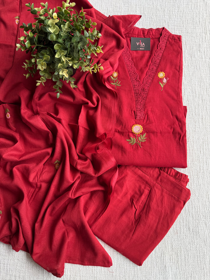 Lace neck pure cotton Ready suit set