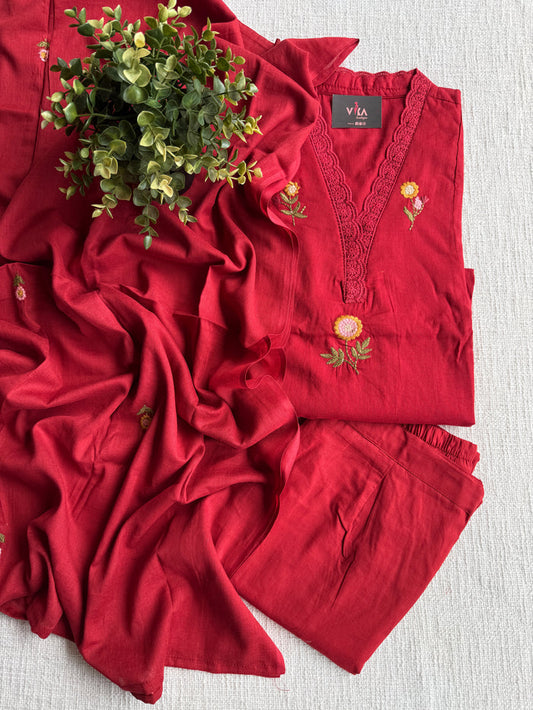 Lace neck pure cotton Ready suit set