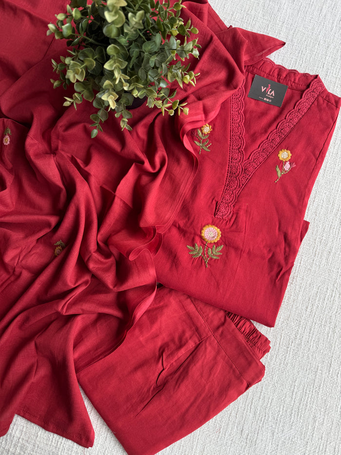 Lace neck pure cotton Ready suit set