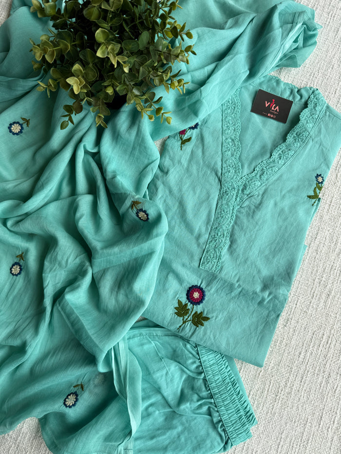 Lace neck pure cotton Ready suit set
