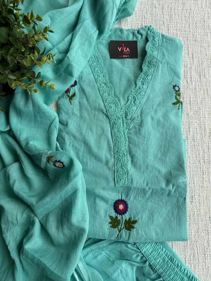 Lace neck pure cotton Ready suit set