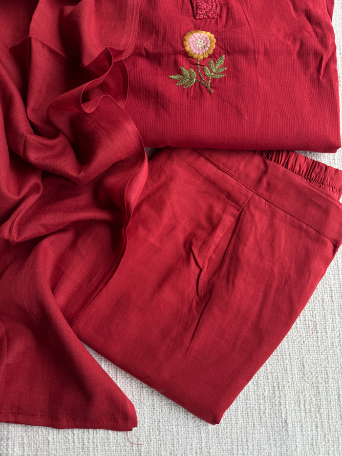 Lace neck pure cotton Ready suit set