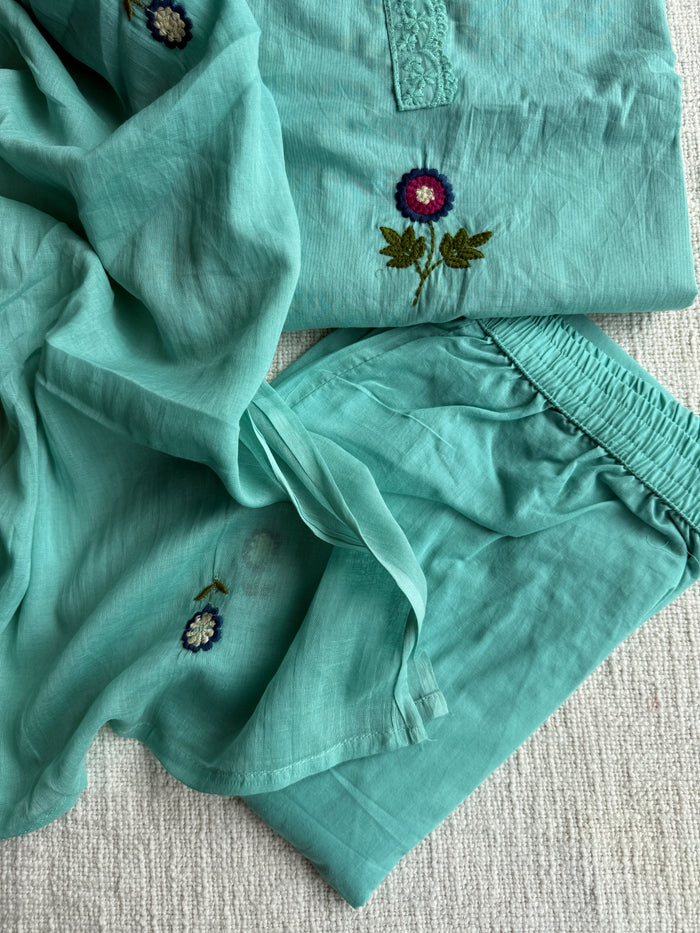 Lace neck pure cotton Ready suit set