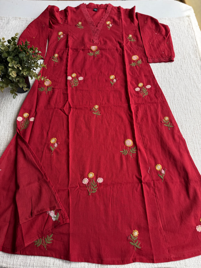 Lace neck pure cotton Ready suit set