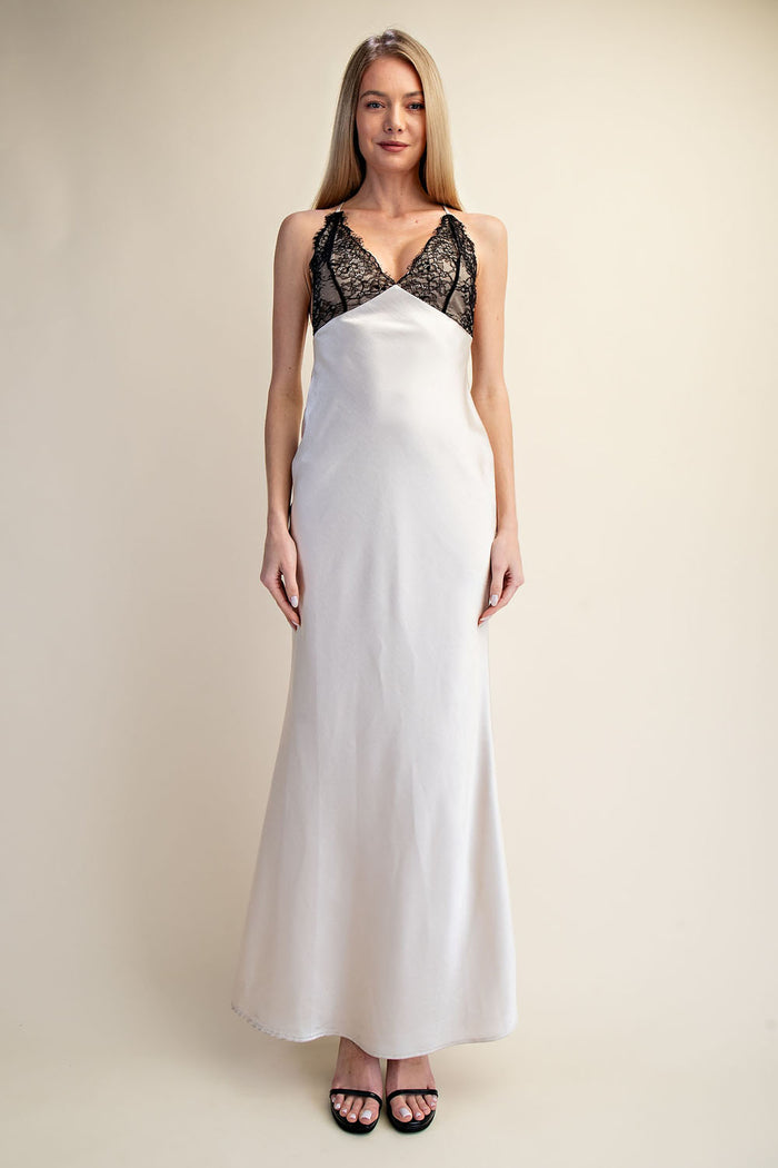 Lace Trim Satin Slip Maxi Dress - SALE