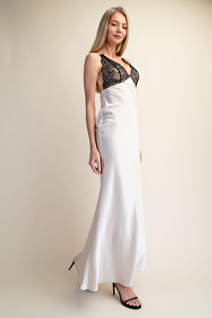 Lace Trim Satin Slip Maxi Dress - SALE