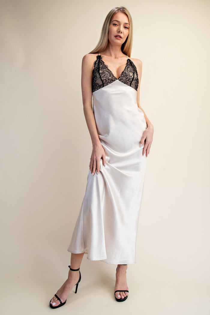 Lace Trim Satin Slip Maxi Dress - SALE