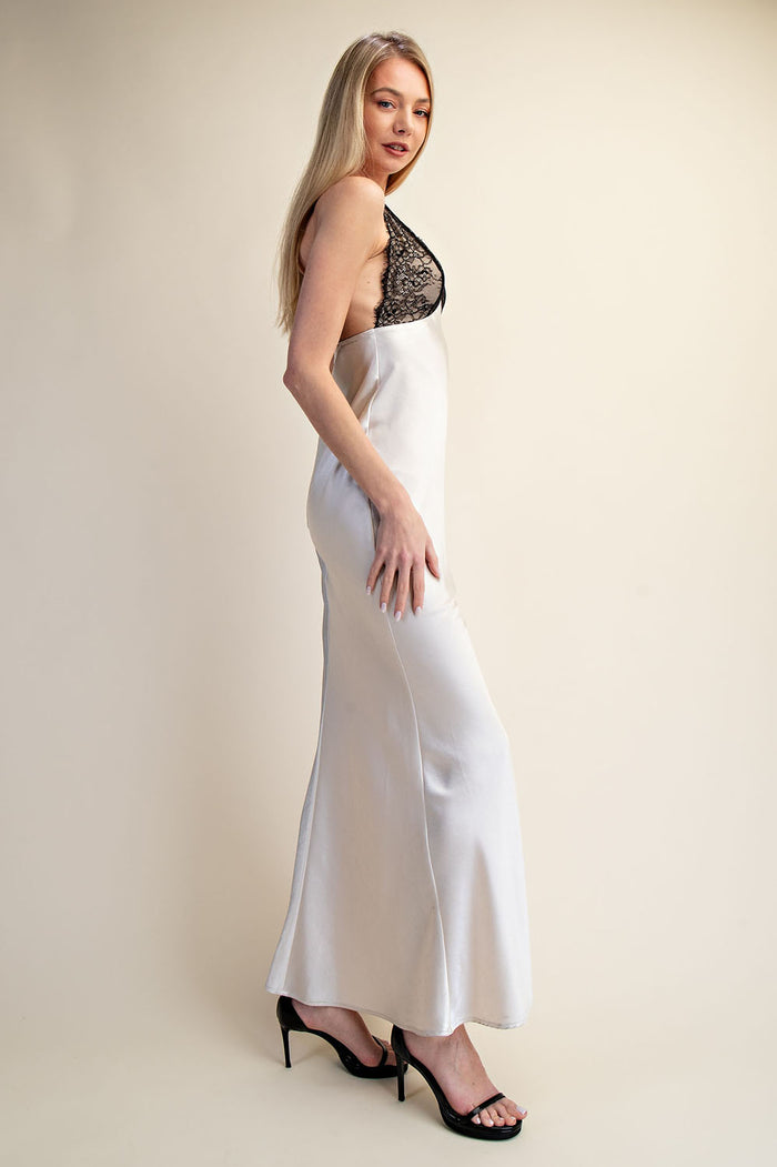 Lace Trim Satin Slip Maxi Dress - SALE