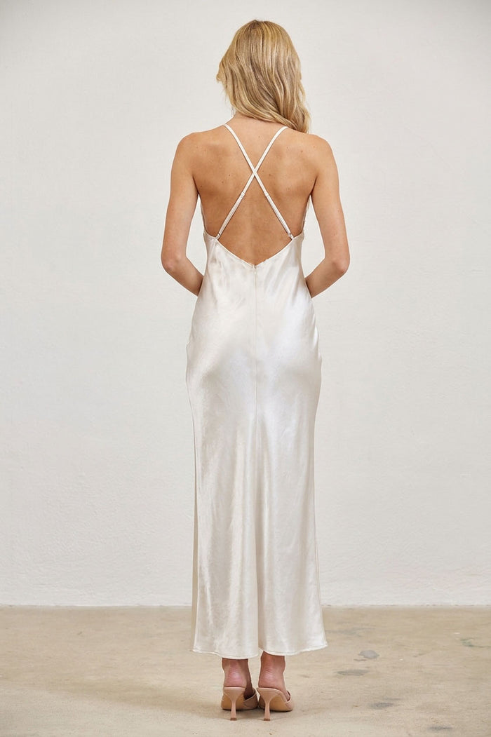 Lace Trim Satin Slip Maxi Dress