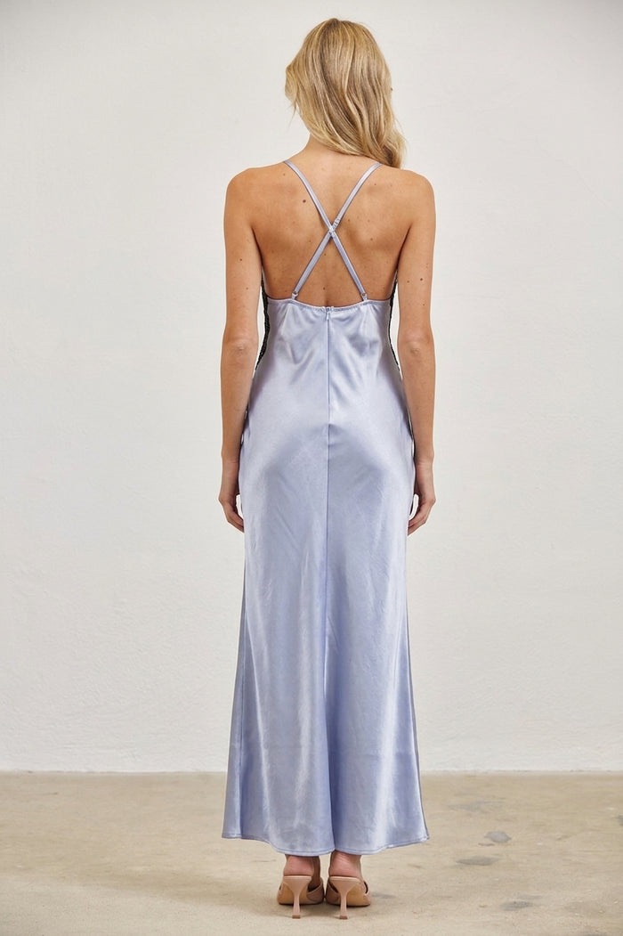 Lace Trim Satin Slip Maxi Dress