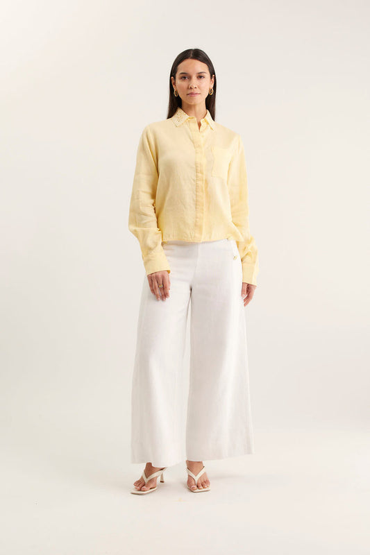 Lacey Linen Shirt In Lemon