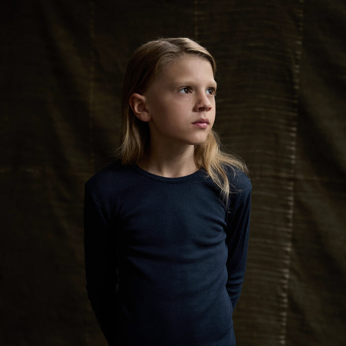 Lark Baby & Kids Top - Merino Wool & Silk - Night Ocean
