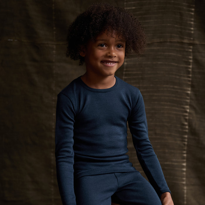Lark Baby & Kids Top - Merino Wool & Silk - Night Ocean