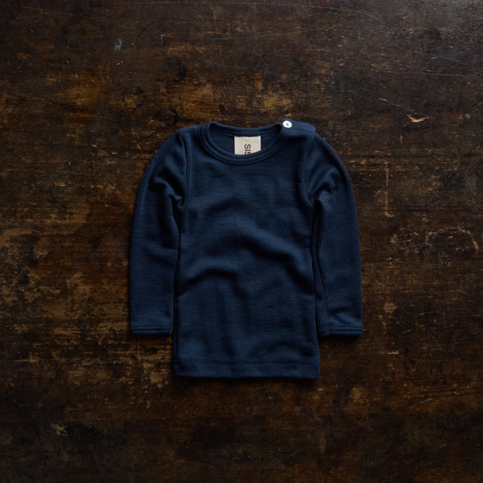 Lark Baby Top - Merino Wool & Silk - Night Ocean