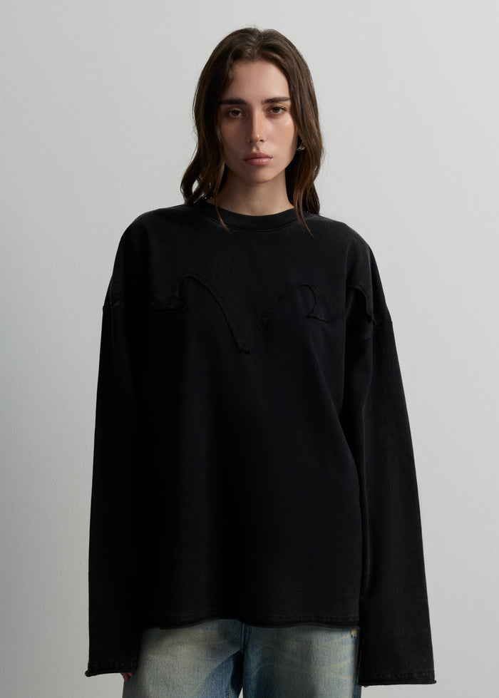 LAYERED YOKE RAW-EDGE TEE