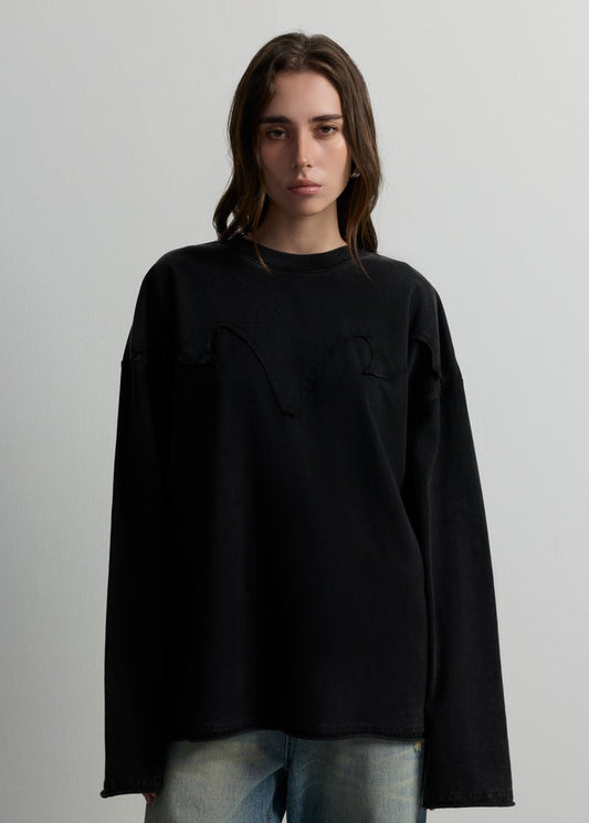 LAYERED YOKE RAW-EDGE TEE