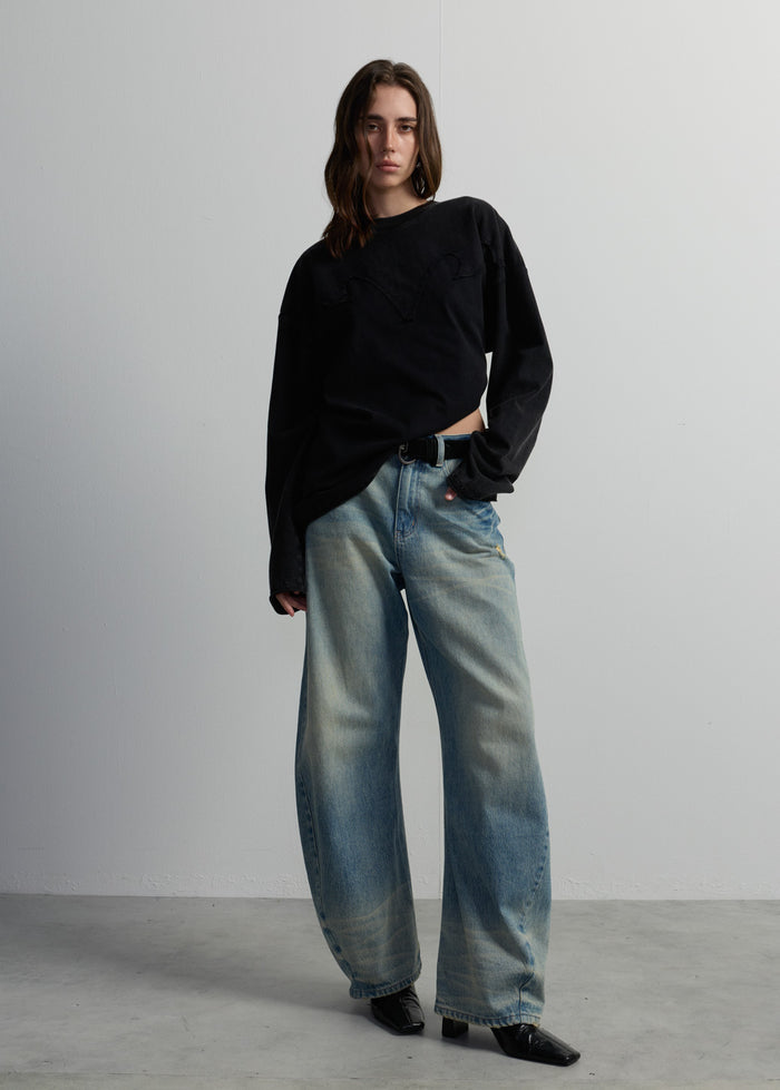 LAYERED YOKE RAW-EDGE TEE