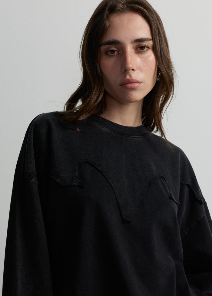 LAYERED YOKE RAW-EDGE TEE