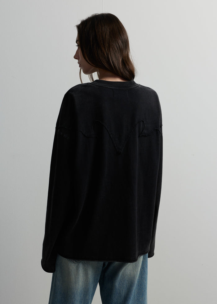 LAYERED YOKE RAW-EDGE TEE