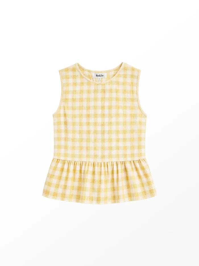 Yellow Check Cheesecloth Peplum Top