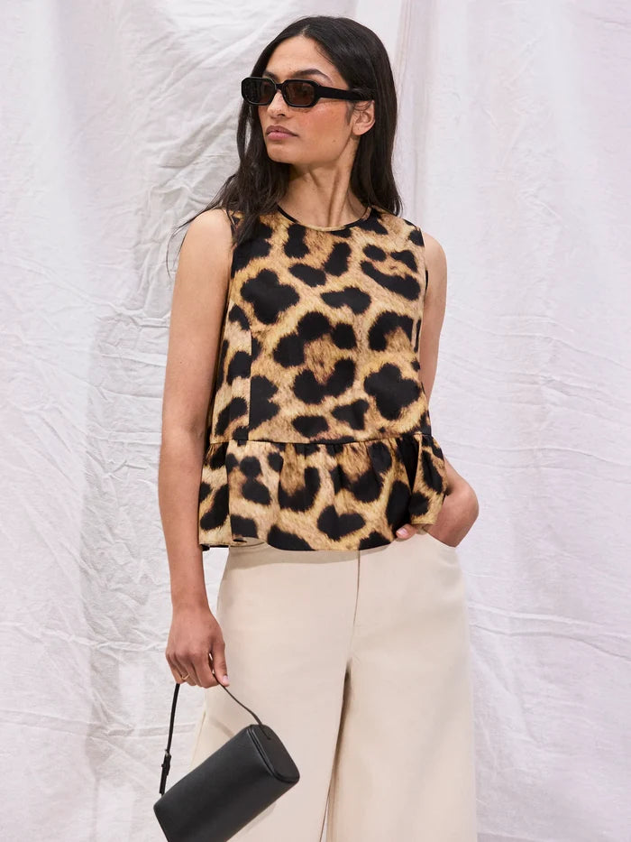 Leopard-Print Cotton Peplum Top