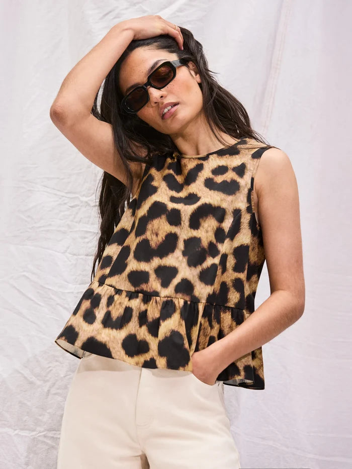 Leopard-Print Cotton Peplum Top