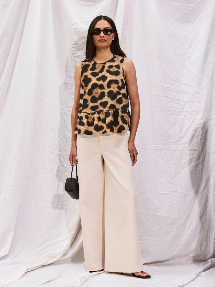 Leopard-Print Cotton Peplum Top