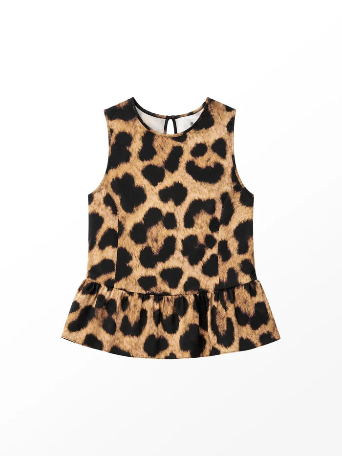 Leopard-Print Cotton Peplum Top