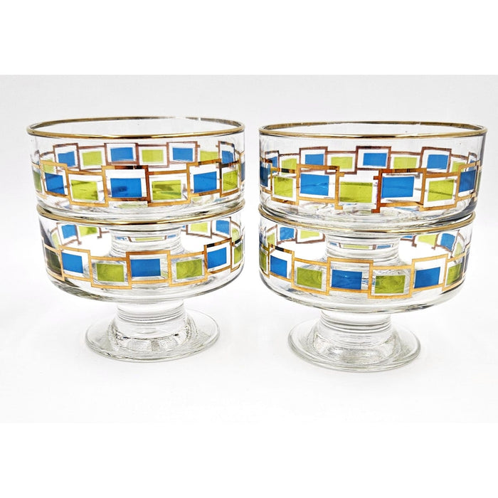 Libbey Serveware MCM Libbey Nordic Pattern Set 4 Footed Sherbet Bowls Barware Coupes 1950's