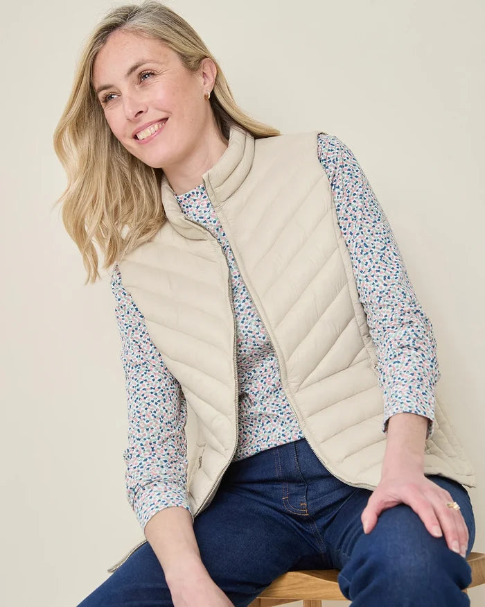 Lightly Padded Quilted Gilet - Stone