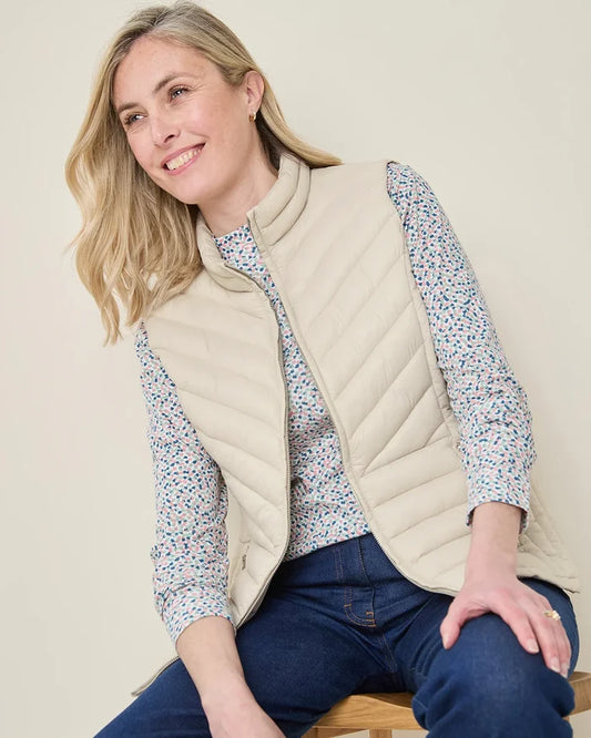 Lightly Padded Quilted Gilet - Stone