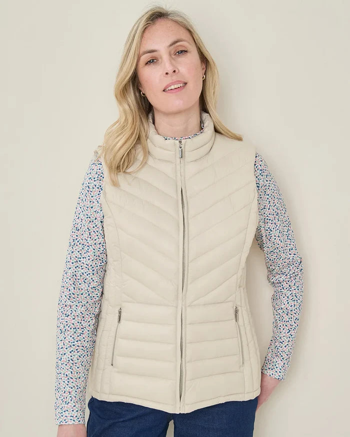 Lightly Padded Quilted Gilet - Stone