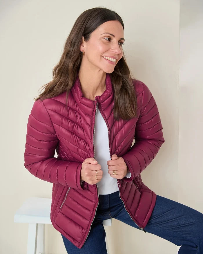 Lightly Padded Quilted Jacket - Berry