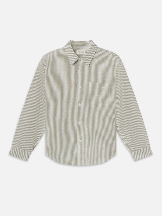Linen Blend Stripe Shirt -- Khaki Ecru Stripe