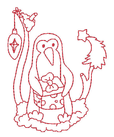 Little Redwork Christmas Penguins [4x4] # 10832