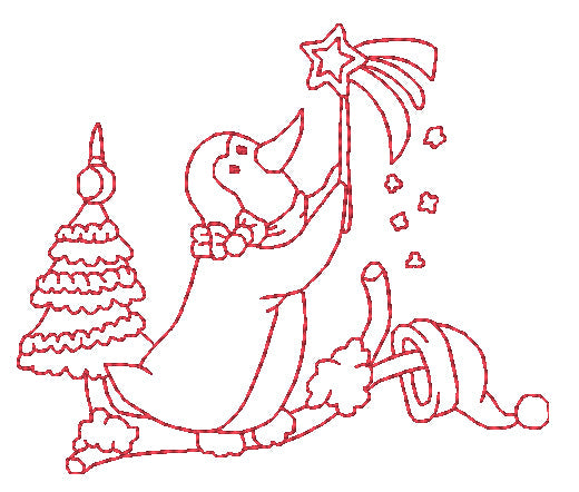 Little Redwork Christmas Penguins [4x4] # 10832