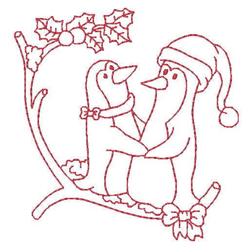 Little Redwork Christmas Penguins [4x4] # 10832