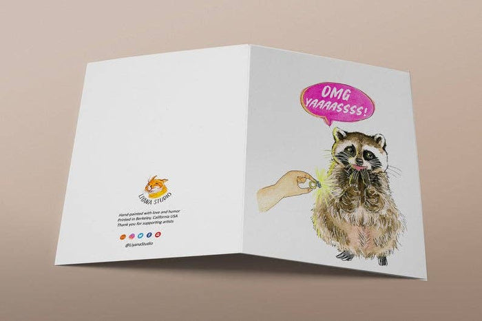 Liyana Studio Engagement Card - Yaaas Screaming Raccoon
