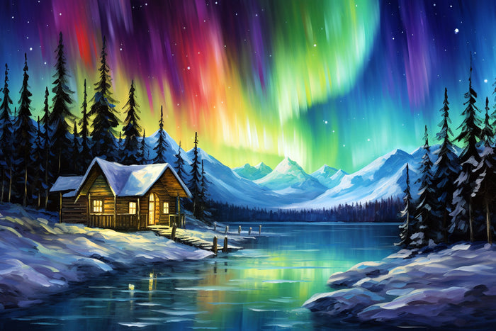 Log Cabin Northern Lights