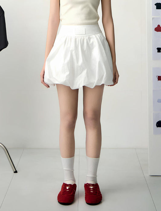 LOGO PATCH NYLON BALLOON SKIRT -WHITE