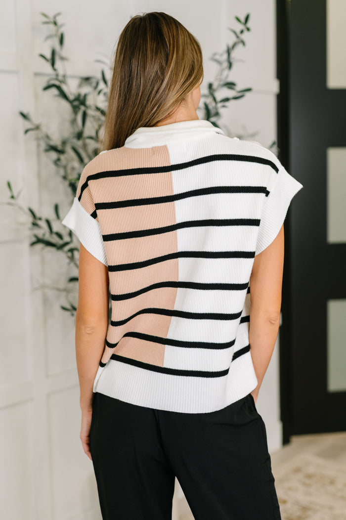 Lonely Traveler Striped Quarter Zip Vest in White