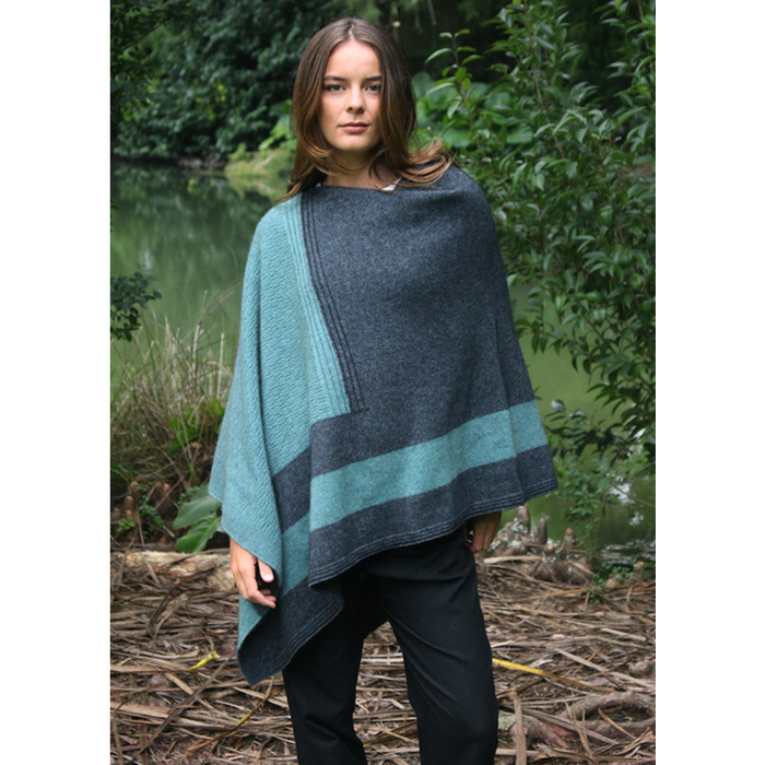 Lothlorian - Merino & Possum Cosset Poncho - Charcoal/Sage