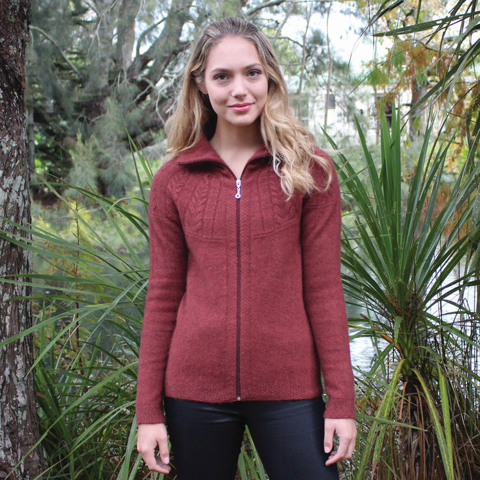 Lothlorian -Merino-Possum Rangitoto  Cable Jacket (9774) shown in the colour Dusk