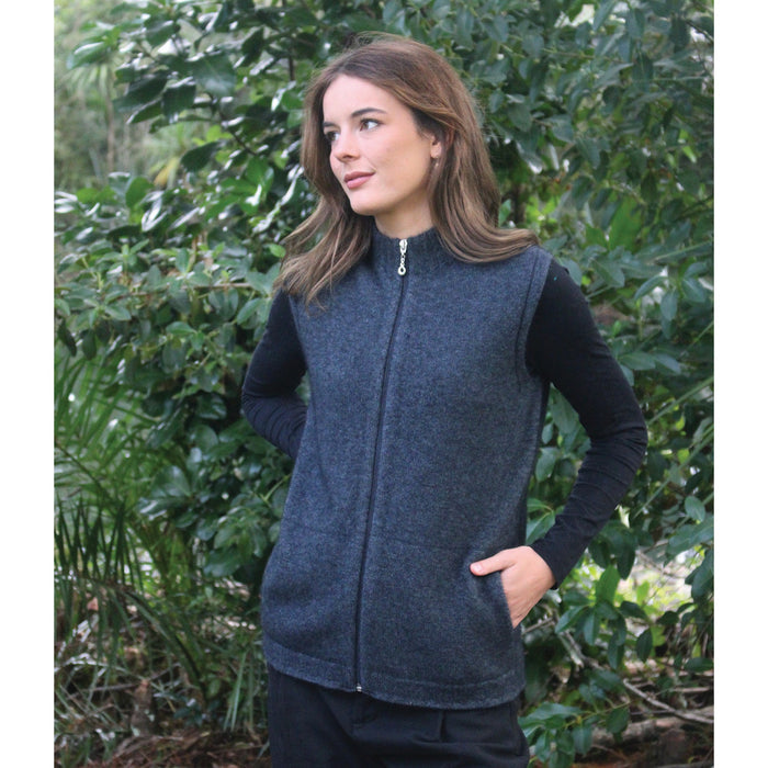 Lothlorian - Plain Zip Vest with Pockets Charcoal