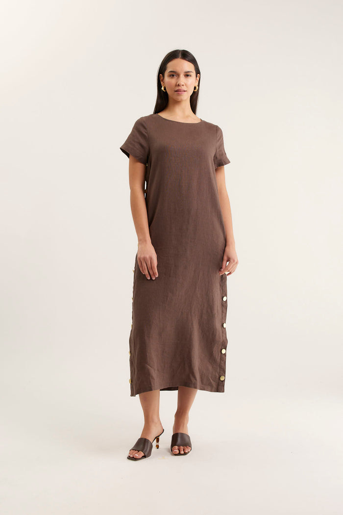 Louie Linen Dress In Choc